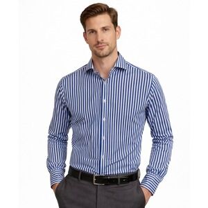 Charles Tyrwhitt Dress Shirt Mens 16/34 Blue White Stripe Extra Slim Fit